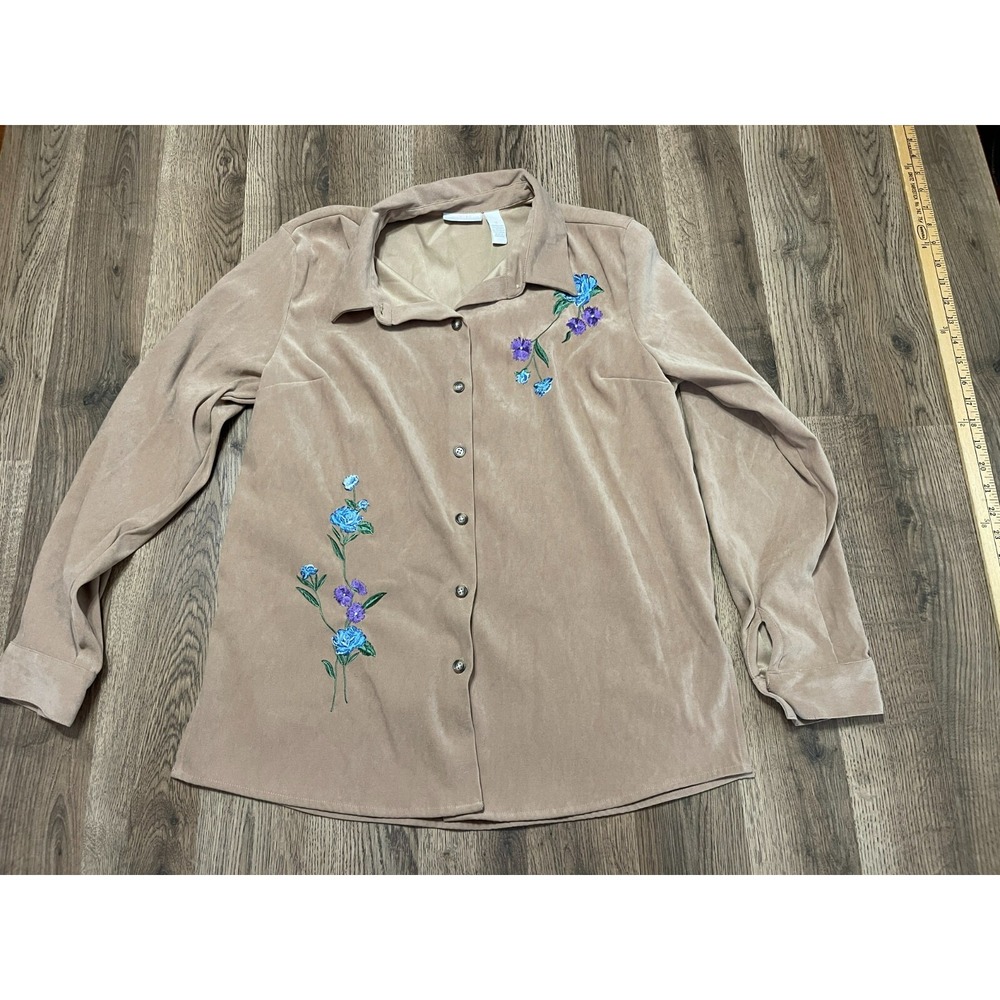 Cascade Blue Shirt, Women's Size Medium, Brown, Floral, Button Up, Long Sleeve